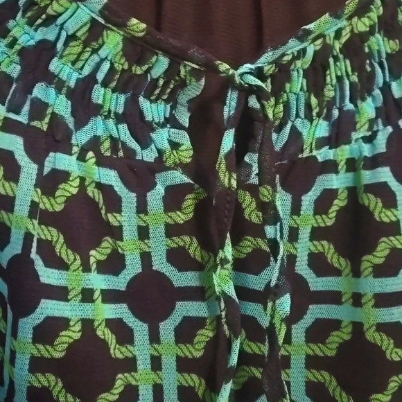 Blouse, Croft & Barrow, XS, Semi-Sheer, Cap Sleeve, Elastic Waist, Green, Blue - Picture 4 of 7